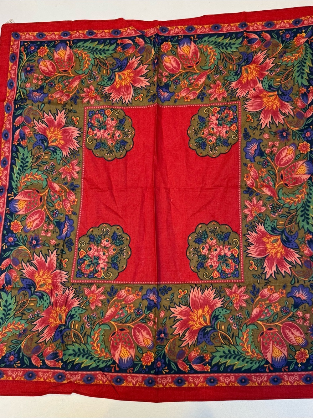 Vibrant Red Floral Paisley Scarf